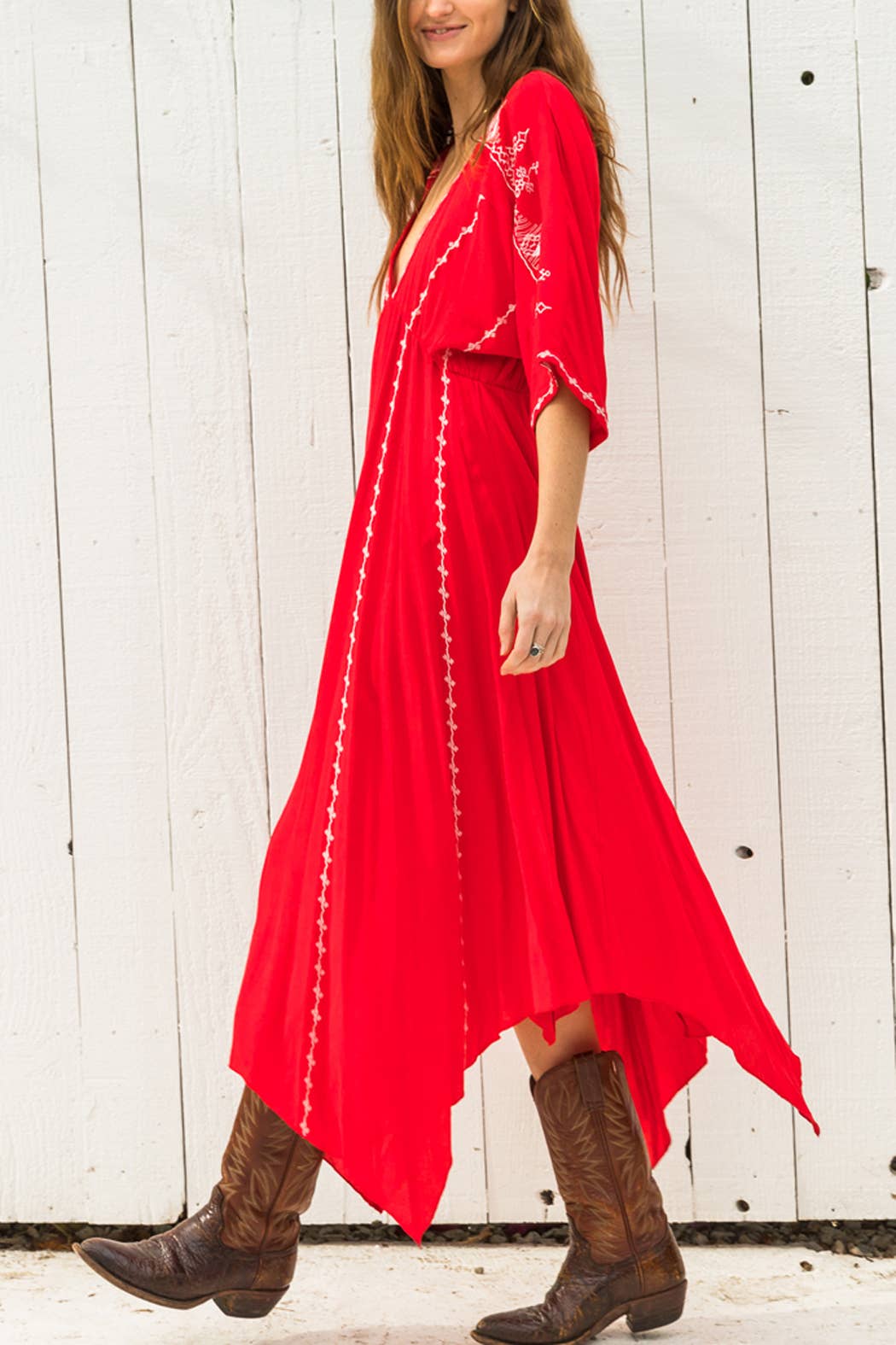 En Crème - Wholesale Dress - Women's - Short Sleeve Embroidery Handkerchief Maxi Dress5