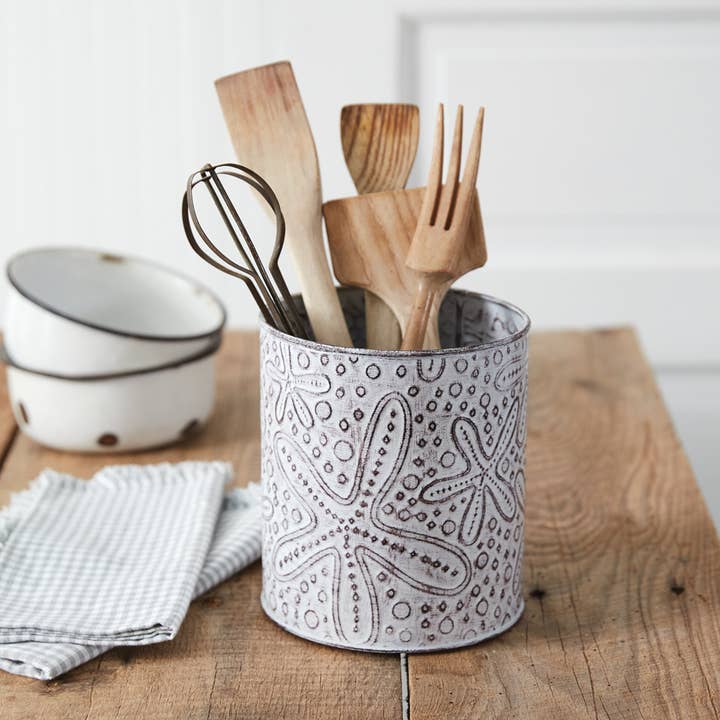 Starfish Stamped Metal Utensil Holder for wholesale by CTW Home Collection