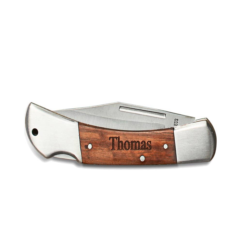 Weddingstar Inc. - Wholesale Pocket Knife/Holder - Wood Handled Locking Blade Pocket Knife – Monogram Engraved1