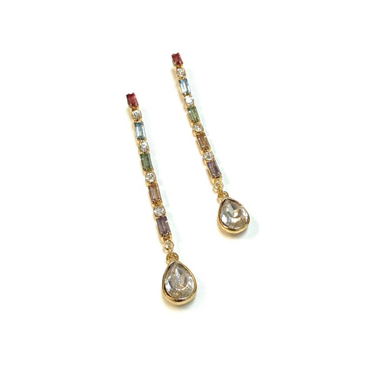 Pastel Multi Baguette Stone Bead Drop with Teardrop Stone Dangle Earrings for wholesale on Faire2