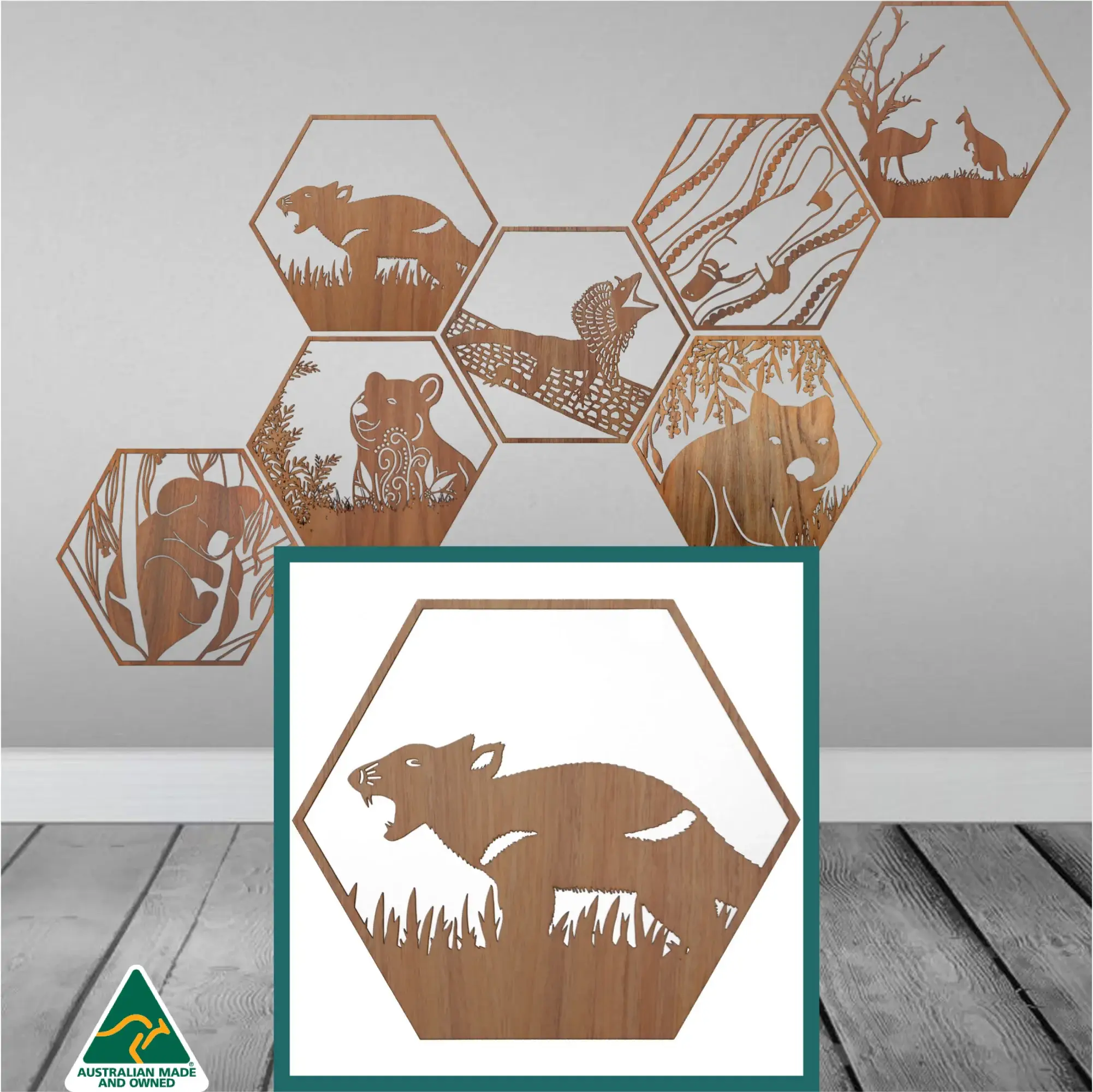 Straya Art - Wholesale Wall Accent - Tasmanian Devil Hexagon Wall Art0