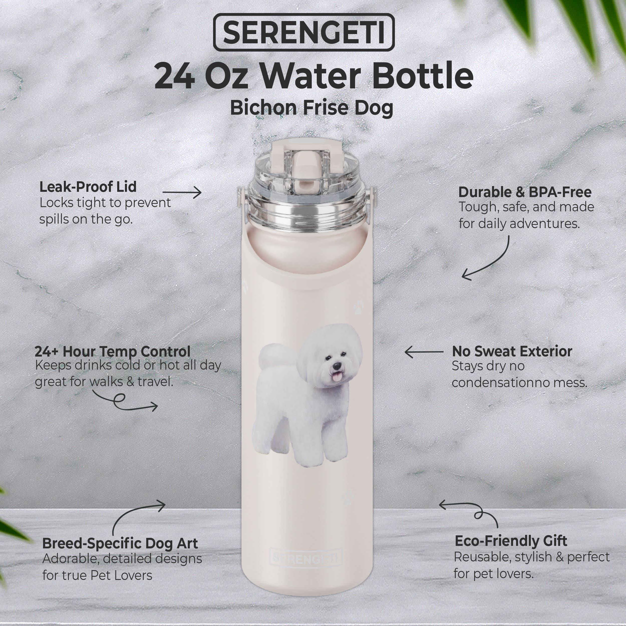E&S Pets - Wholesale Water Bottle - Bichon Frise - Stainless Steel Water Bottle - 24oz - Durable1