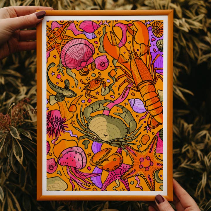 Gele Rockpool-kunstdruk, heldere kunst aan de muur voor wholesale door Freya Niamh