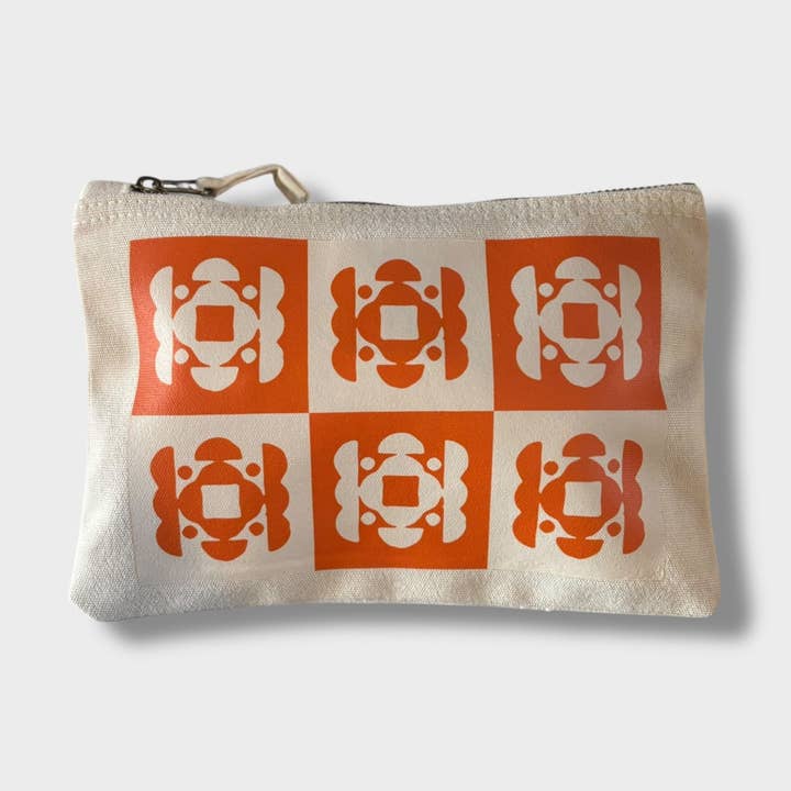 Orange Checkerboard Canvas Pouch for wholesale by Betty Ratbag