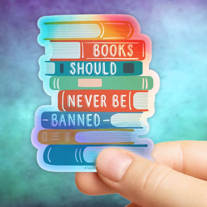 Books Should Never Be Banned Vinyl Sticker for wholesale by Uniquely Inviting