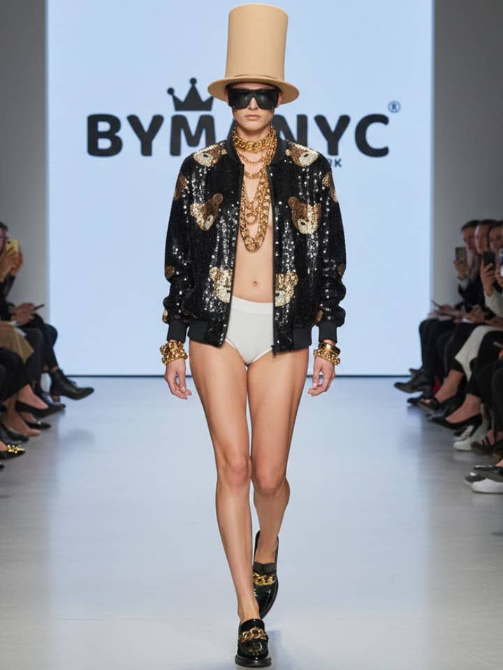 Bomber à sequins Teddy Pop-Art • Nouvelle Collection CARNEGIE BYMANYC ® New York pour la vente par BYMANYC NEW YORK