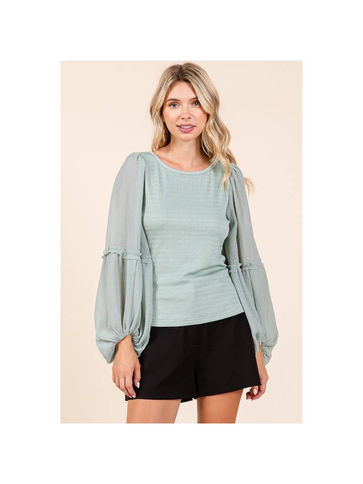 mittoshop - Wholesale Knit Top - Women's - MIXED MEDIA TEXTURED KNIT CHIFFON LONG SLEEVE TOP3