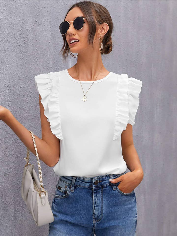 Queen Fashion - Wholesale Blouse - Women's - ruffle armhole solid top