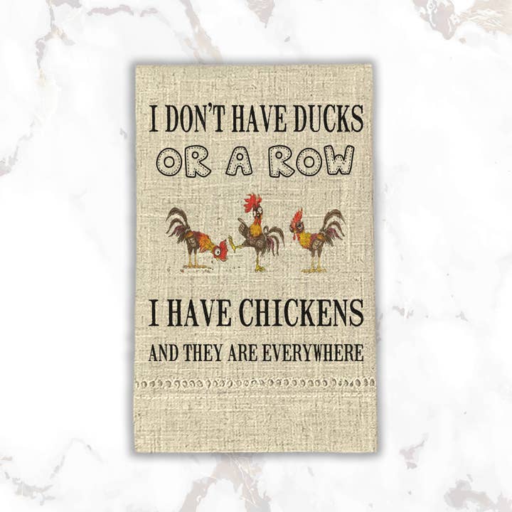 Funny Towel | Farm Chickens - Natural Toned Poly-Linen Blend for wholesale by Sew Many Blessings LA