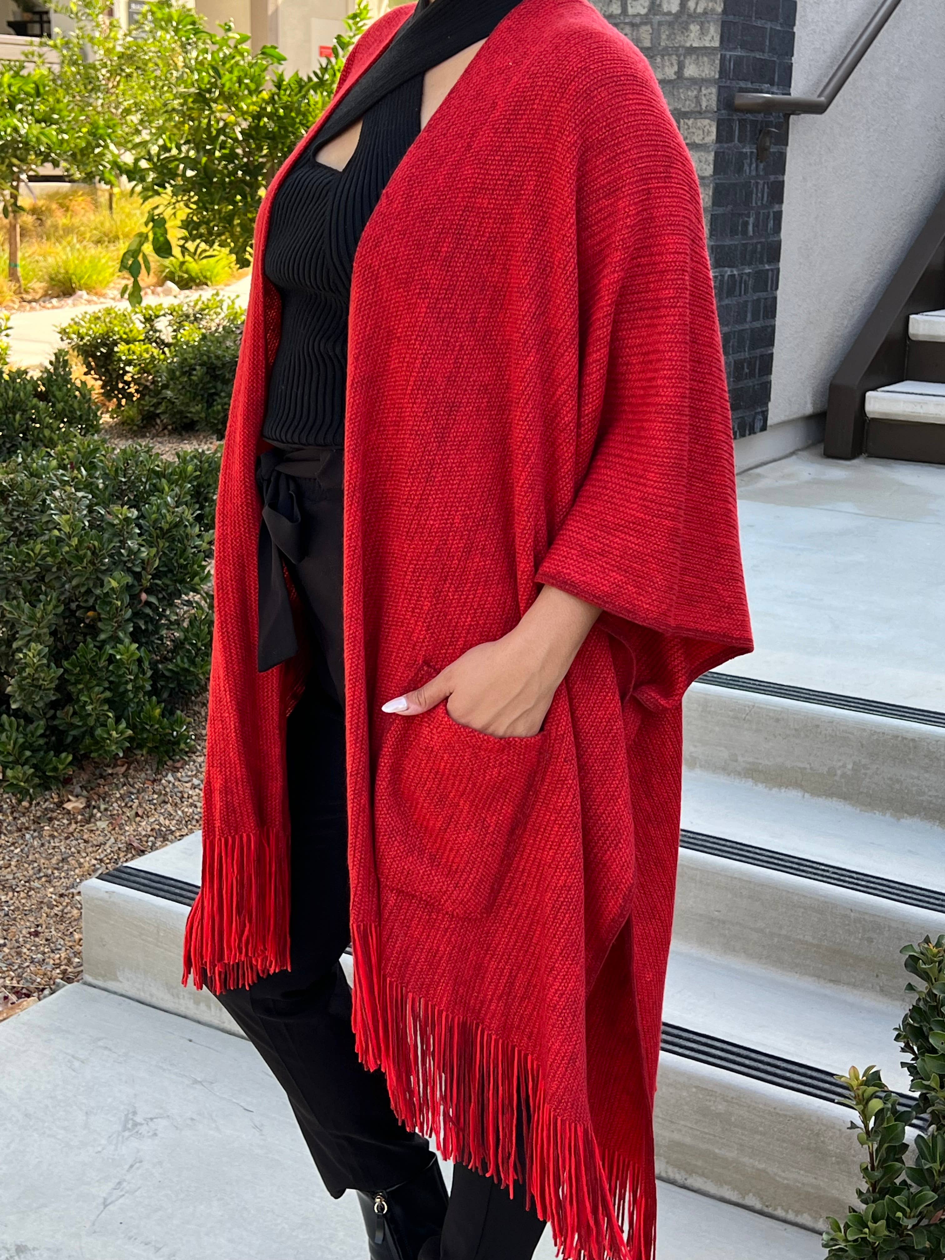 Justin & Taylor – wholesale Kofta - Dam – Harlow cardigan | Kimono-cardigan med fickor och fransad nederkant36