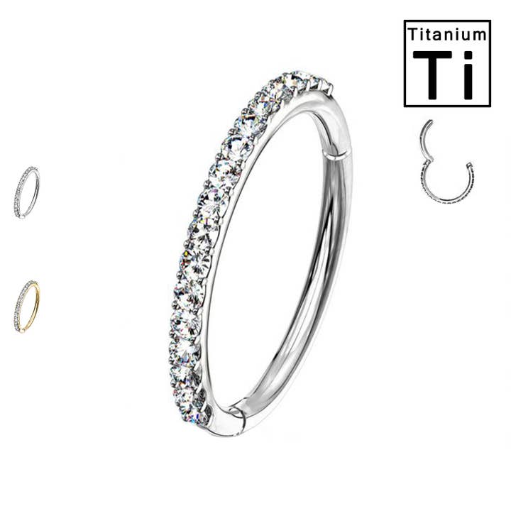 Awaken - Wholesale Hoop Earrings - PWO-334 Titanium Clicker Circle Piercing with Crystals