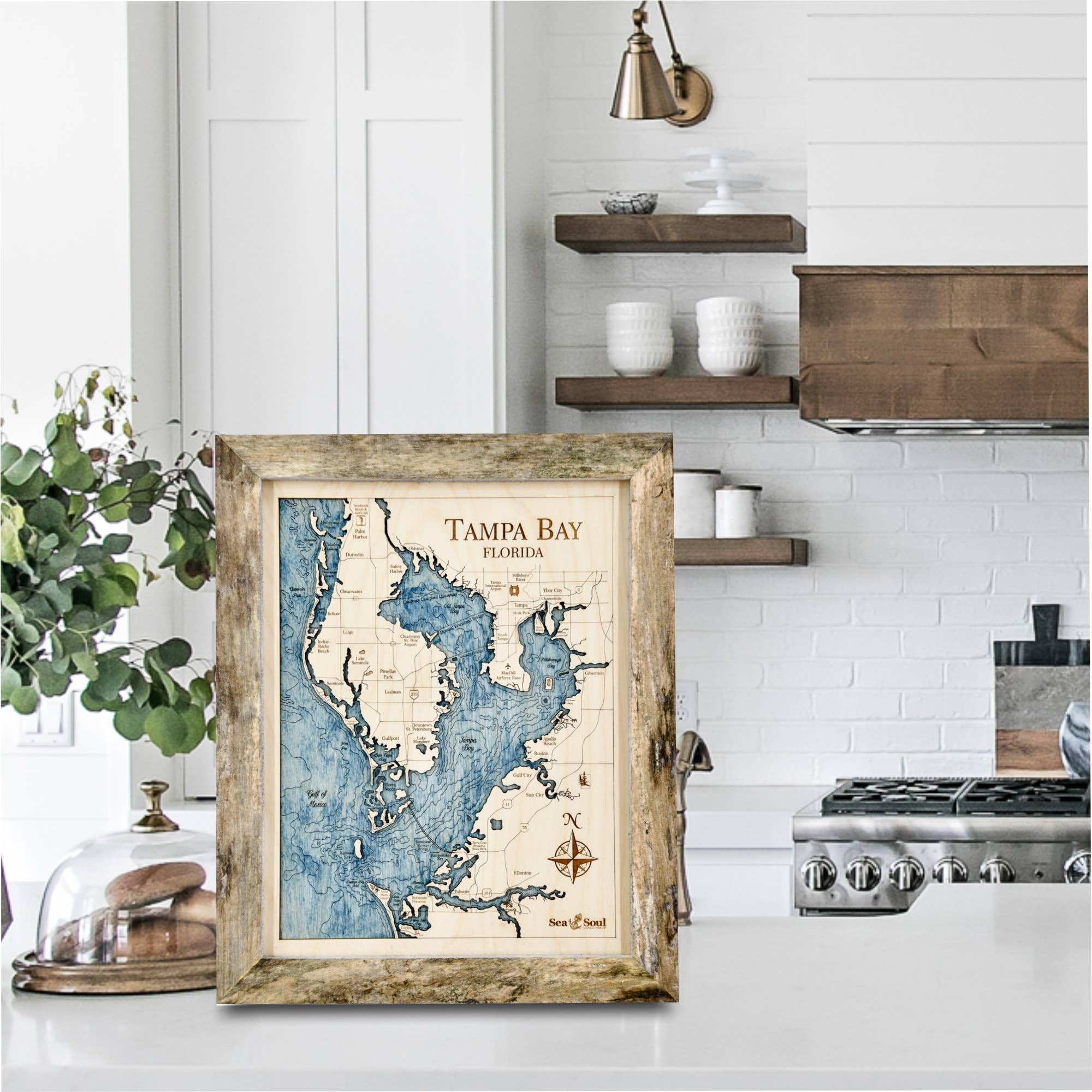 Sea & Soul Nautical Chart Art - Wholesale Map - Tampa Bay Nautical 3D Wood Map Wall Art, Coastal Home Decor9