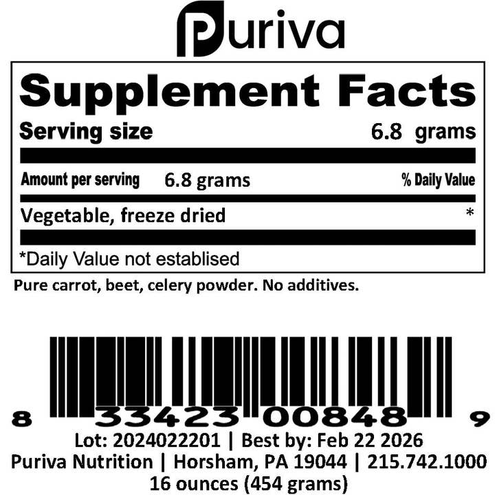 Puriva Nutrition – wholesale Protein-/superfoodpulver – Grönsakspulver, 1 pund, Puriva Nutrition