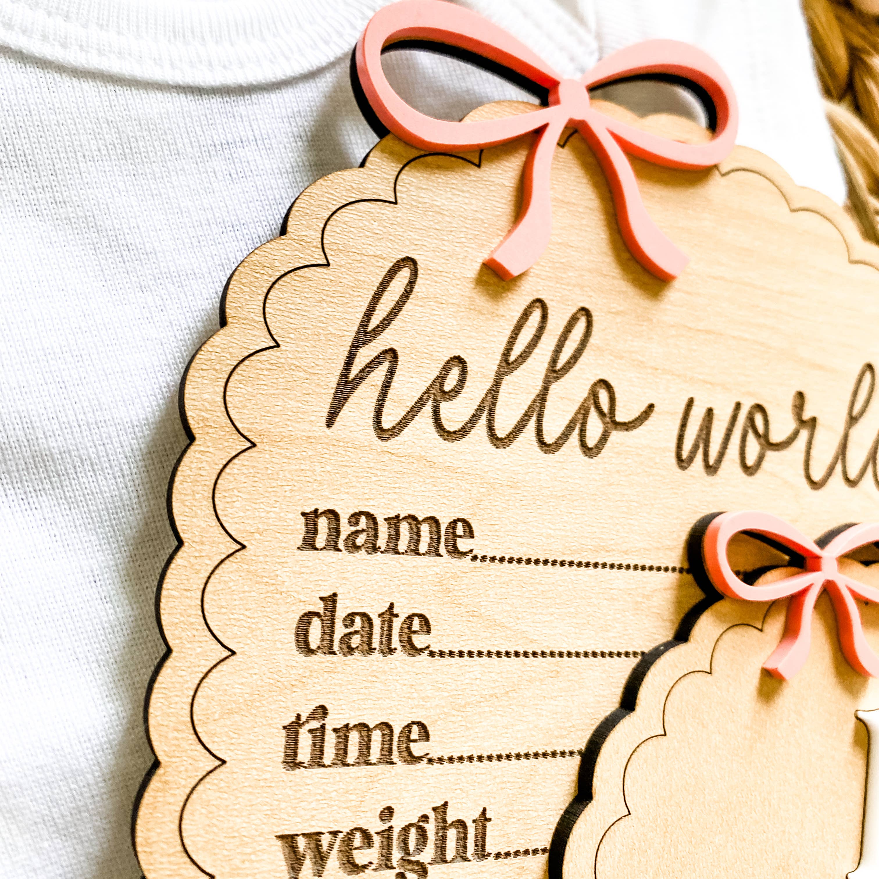 Claire and Bella - Wholesale Milestone Art/Keepsake - Kids & Baby - Hello World Birth Stat Sign - Dainty Bow3