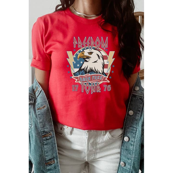 Freedom Tour Born Free 1776 Patriotic Graphic Tee for wholesale by Kissed Apparel
