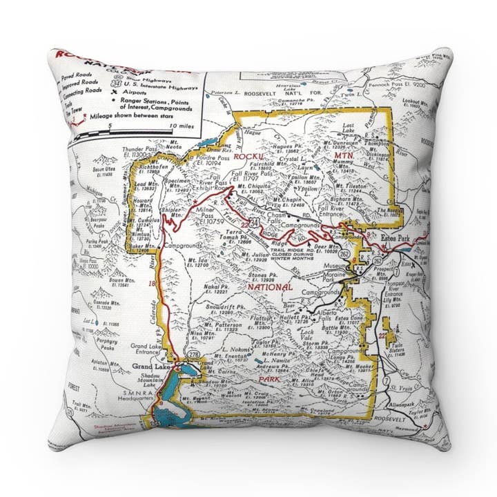 Daisy Mae Designs - Wholesale Throw/Decorative Pillow - Rocky Mountain National Park Colorado Map Pillow0