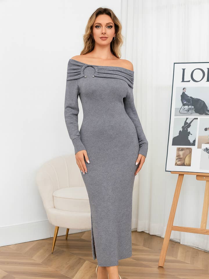 ABITO ELEGANTE IN MAGLIA MORBIDA CON DRAPPO A SPALLE SCOPERTE per la vendita all'ingrosso da parte di Lucy Sparks