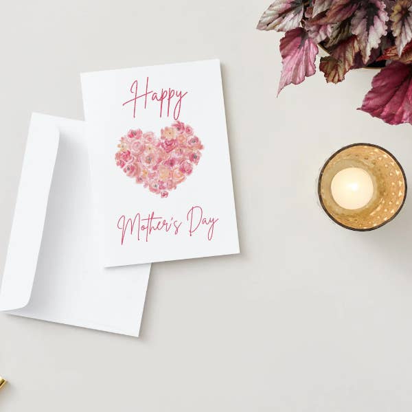 Floral Heart Mother's Day Card for Wife, Romantic Greeting Card (5x7 Inch) for wholesale by Allison Kay Designs Co.