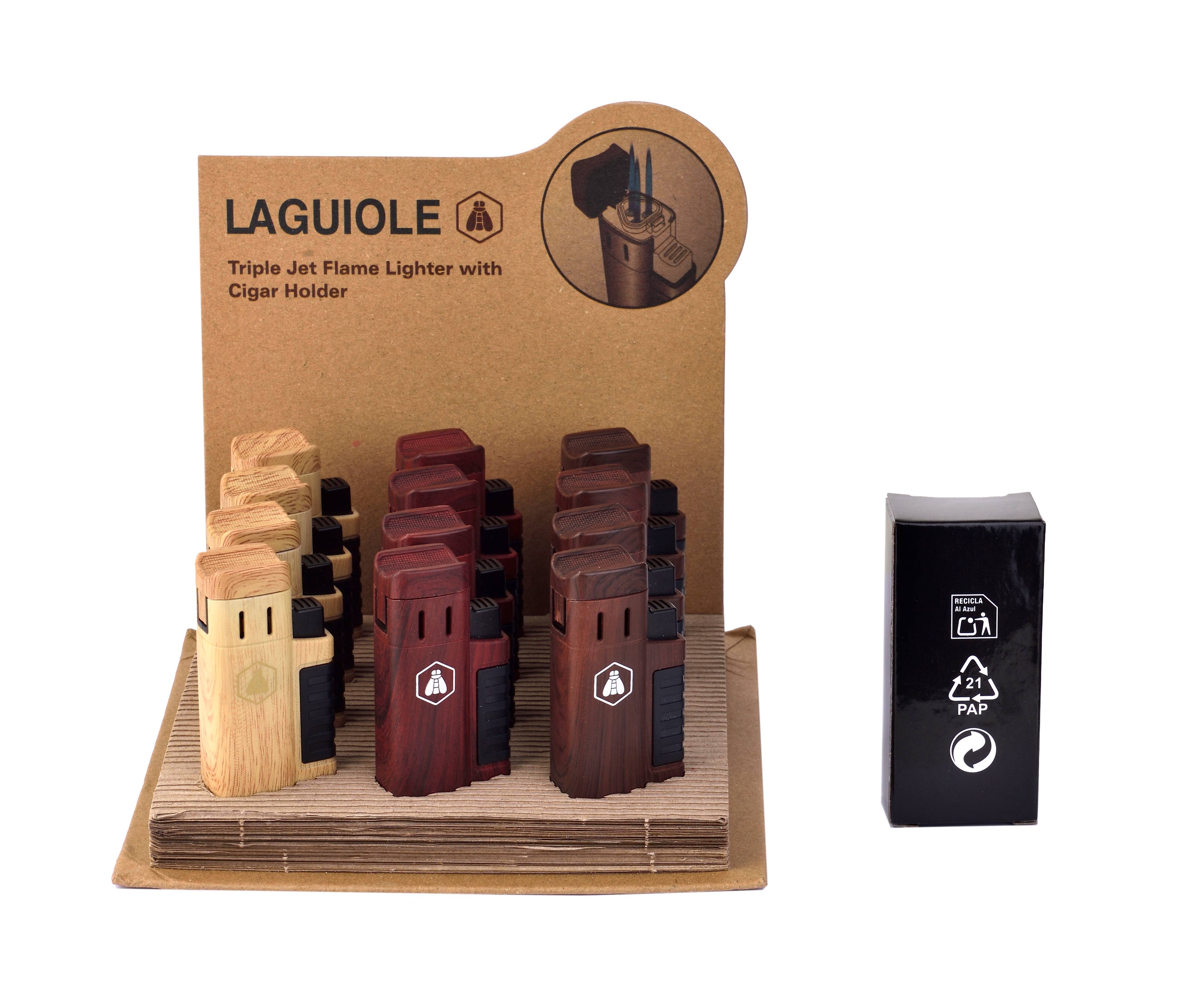 Laguiole - Wholesale Lighter - Laguiole Display of 12 triple flame lighters and cigar holder1