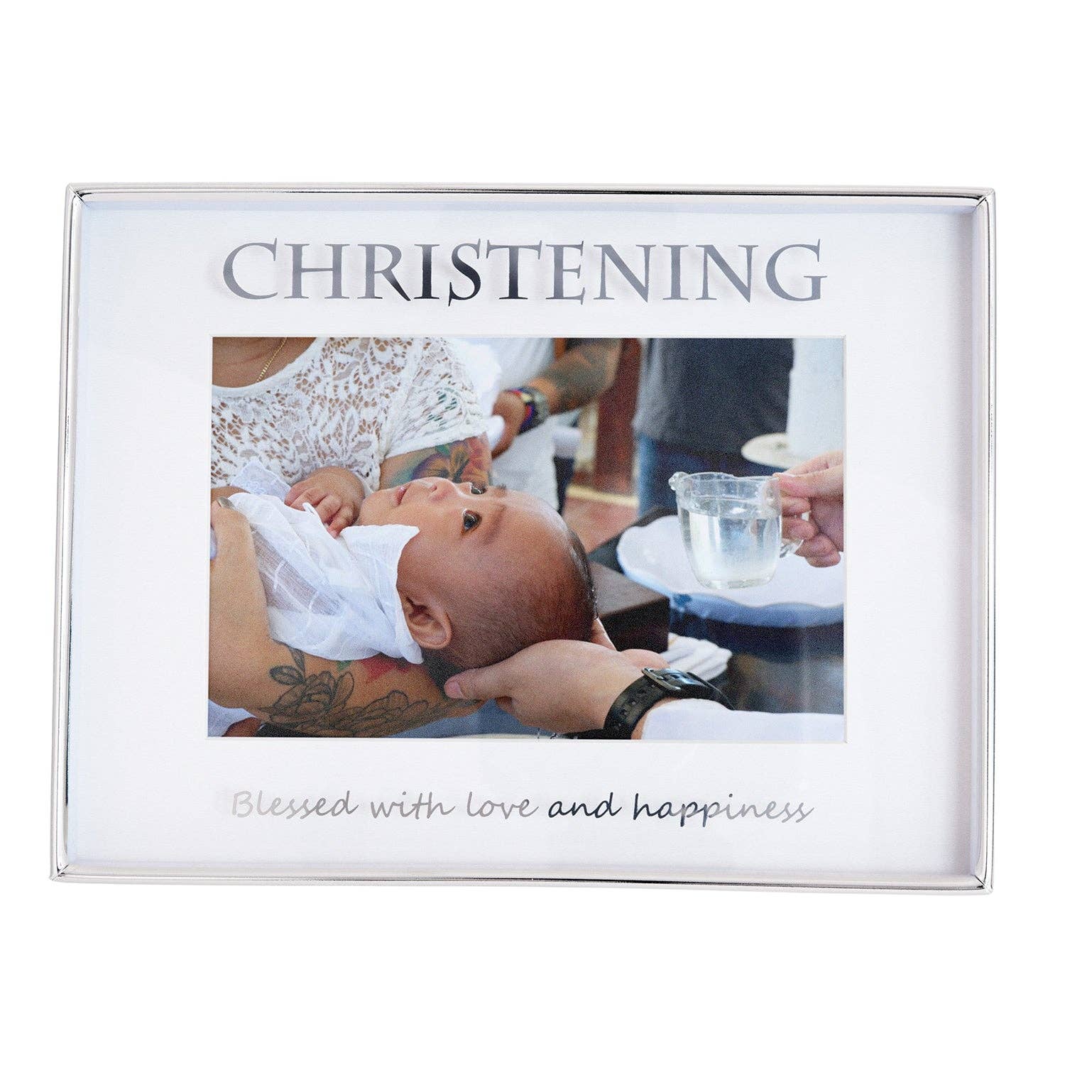 Happy Homewares – wholesale Picture frame – Contemporary Silver Plated Christening 4x6 Picture Frame for Wall or Table0