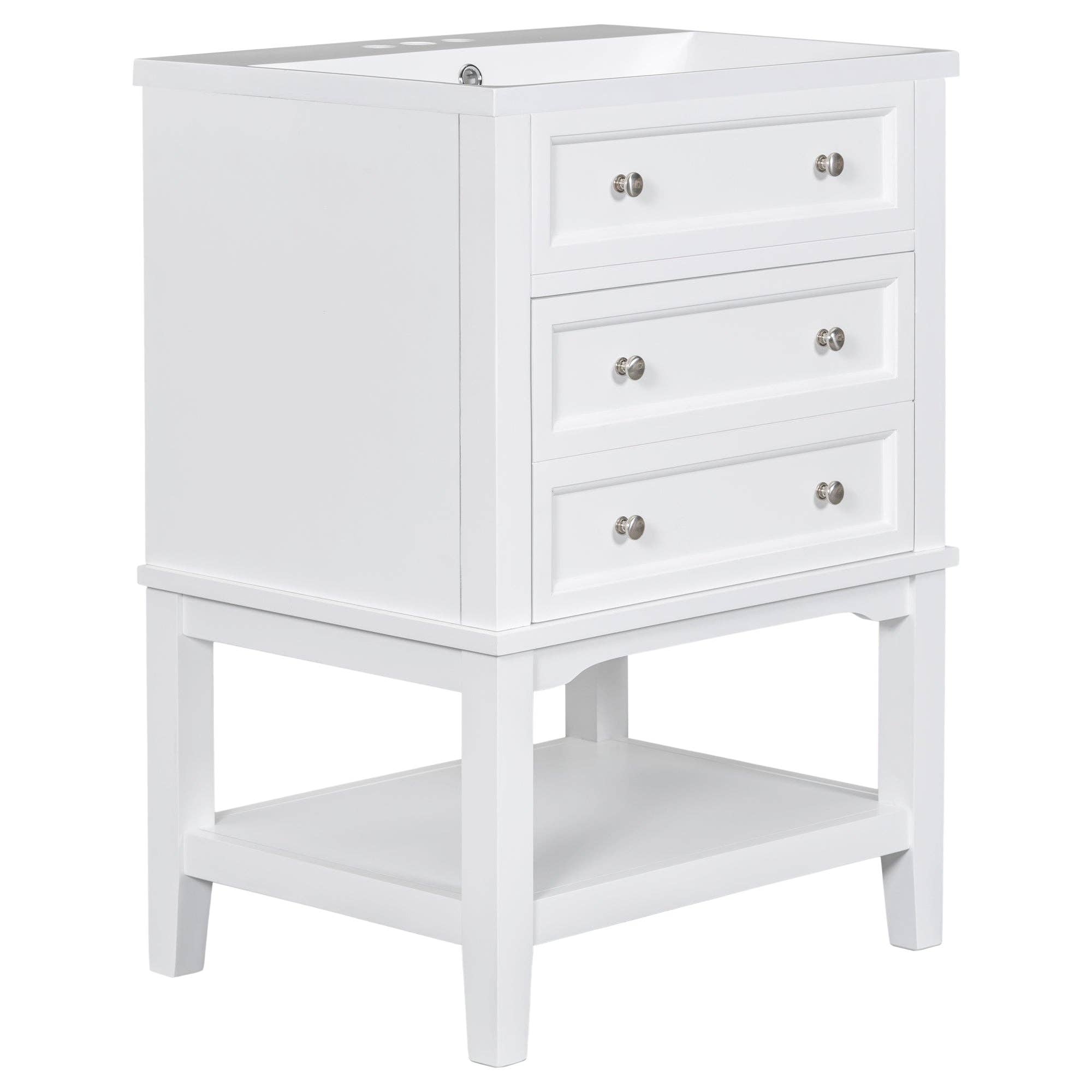 Orange County Decor - Wholesale Cabinet - 24" Bathroom Vanity With Sink, Bathroom Storage Cabinet With Drawer And Open Shelf, Solid Wood Frame, White White Solid Wood Mdf17