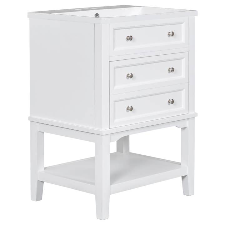 Orange County Decor - Wholesale Cabinet - 24" Bathroom Vanity With Sink, Bathroom Storage Cabinet With Drawer And Open Shelf, Solid Wood Frame, White White Solid Wood Mdf17