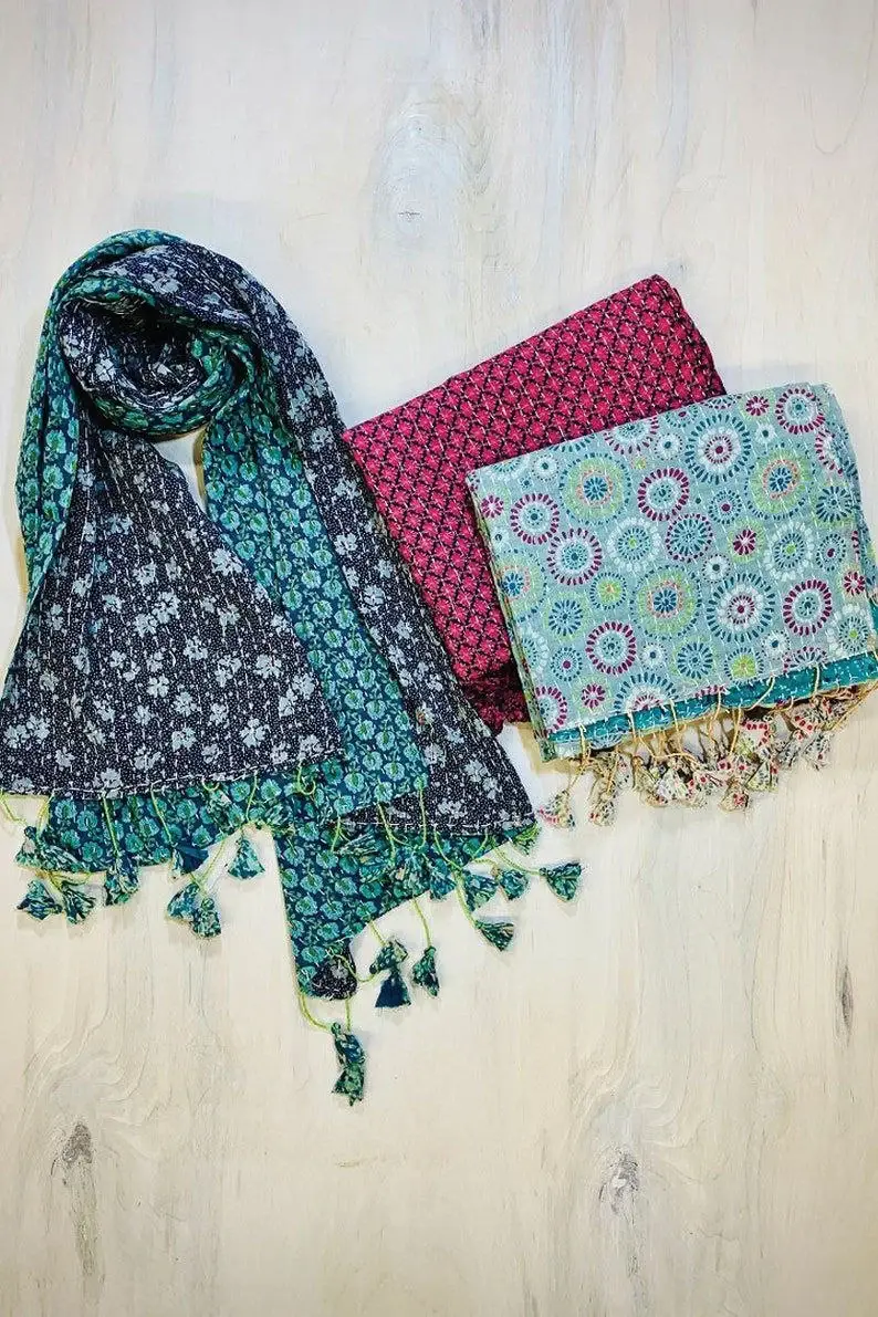 Bhawana Handicrafts - Wholesale Scarf - Women's - 5 Piece Lot, Cotton Kantha Scarf Indian Vintage Kantha Scarf3