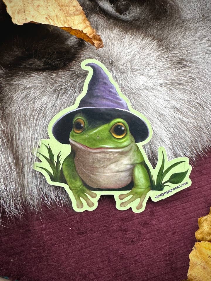 Frog Witch Vinyl Sticker for wholesale by Katelyn Gagnon Art