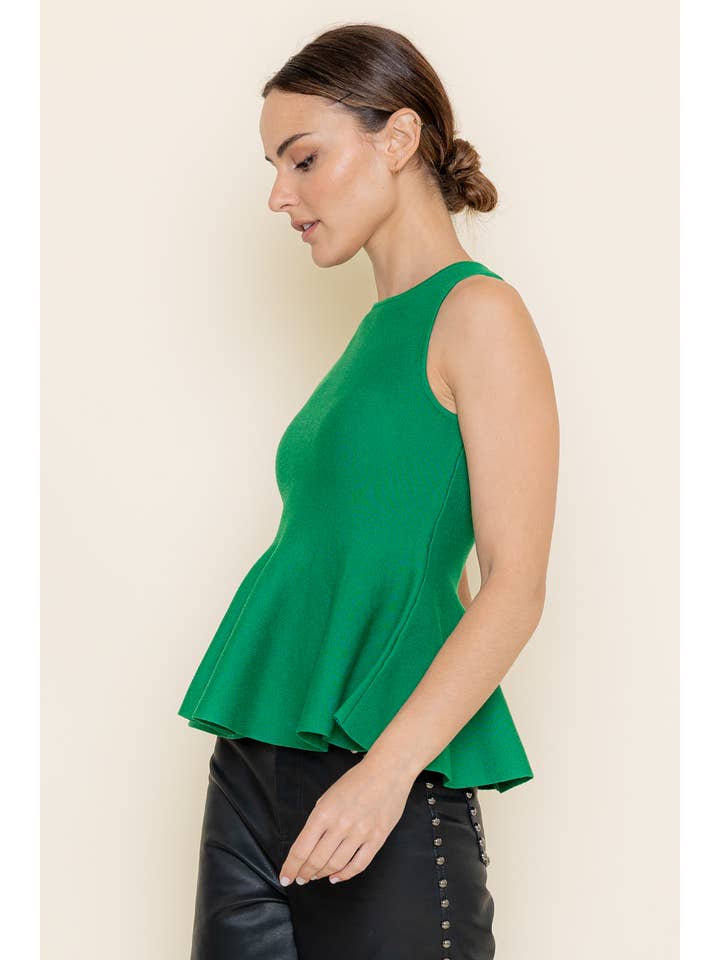 Fore Collection - Wholesale Blouse - Women's - CHIC MINIMALIST ROUND NECKLINE KNIT PEPLUM TOP-TI5439FO