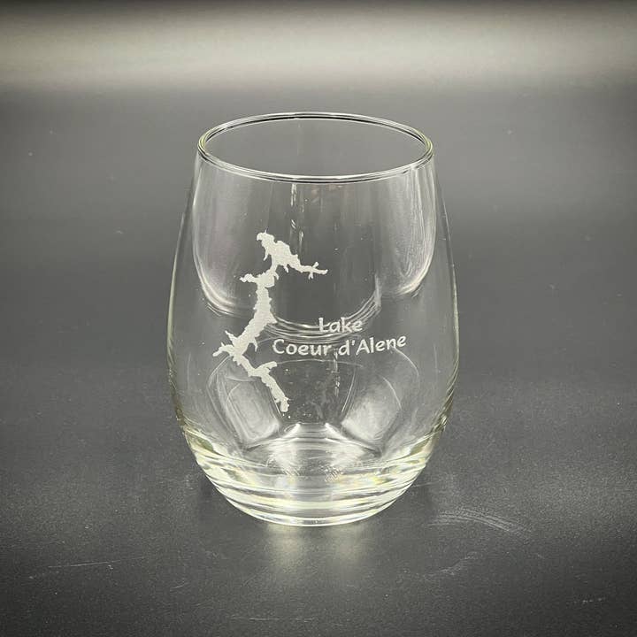 Adirondack Etching LLC - Wholesale Wine Glass - Lake Coeur d' Alene Idaho - 15 oz Stemless Wine Glass