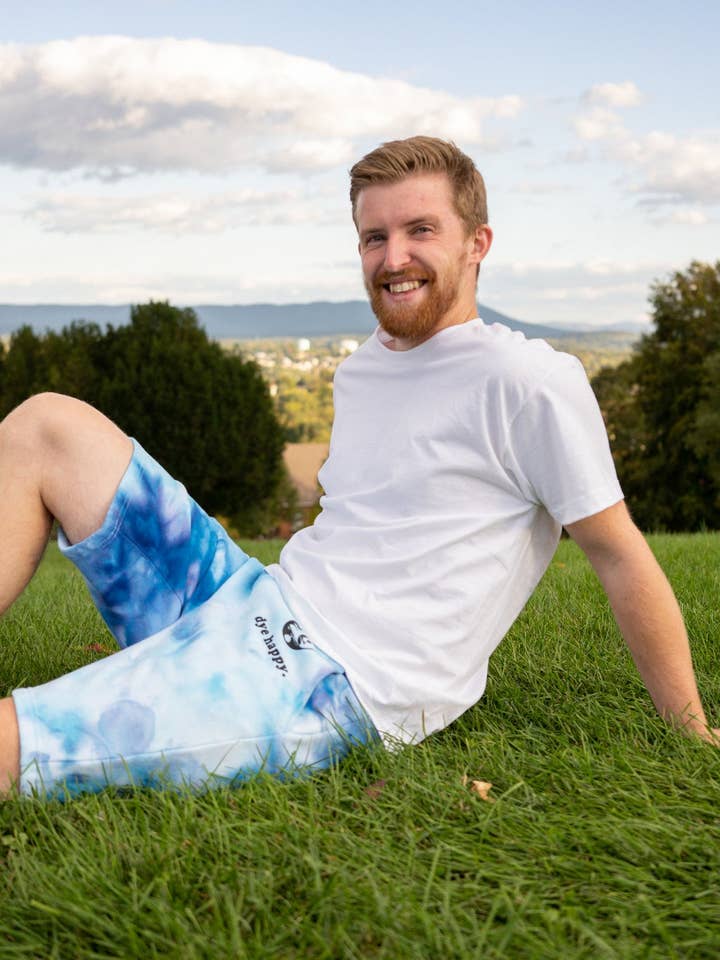 Calções de moletom azul geleira tie dye por atacado de Dye Happy