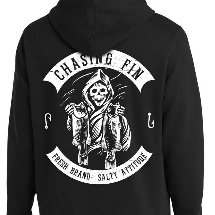 Sweat à capuche en polaire Freshwater Reaper---Noir Nouvelle arrivée pour la vente par Chasing Fin