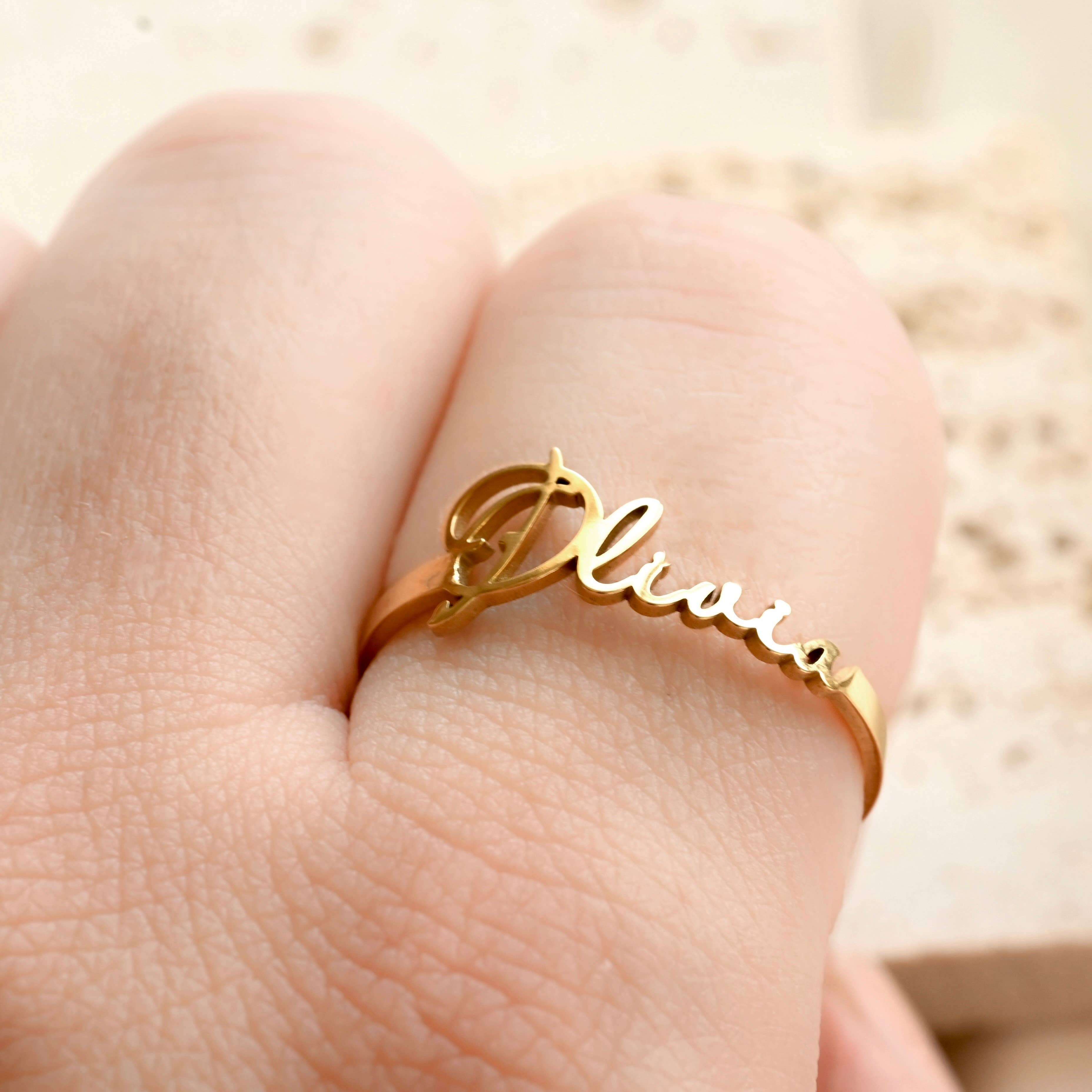 Blueyejewelry - Wholesale Band/Stacked Ring - Custom Name Ring - 18k Gold Personalized Name Open Ring4