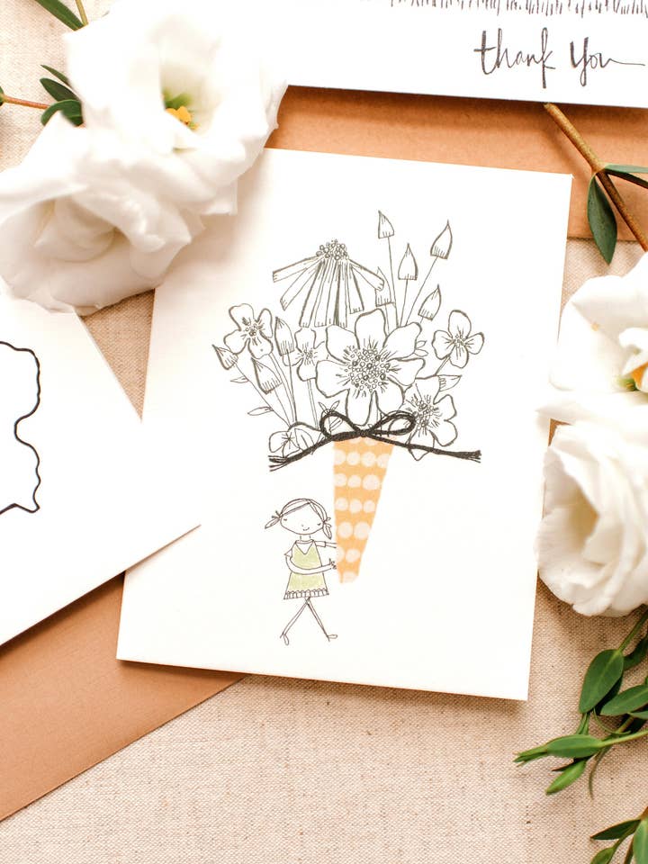 Biglietto da appunti per ragazza con bouquet singolo, motivo floreale, stile boho per la vendita all'ingrosso da parte di Sweet Julie Marie