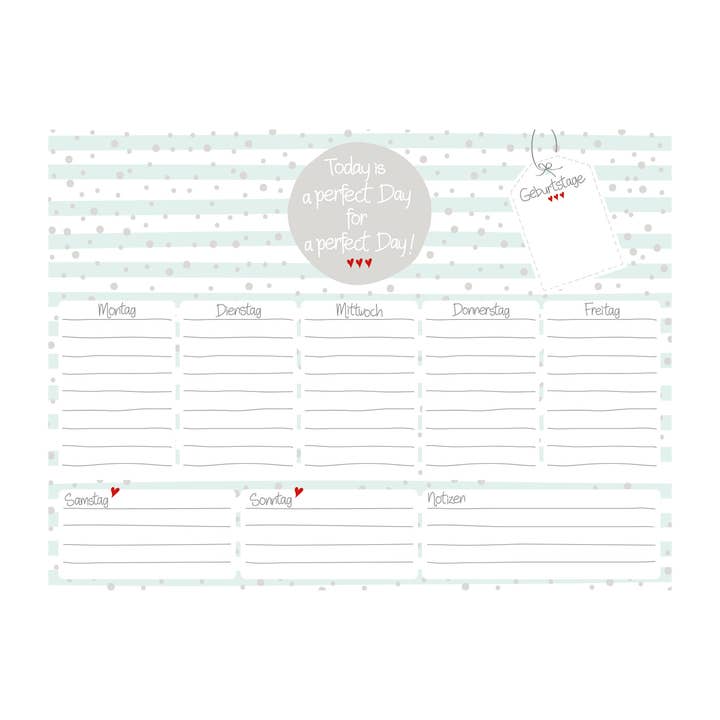 Wochenplaner "Today is a perfect day for a perfect day" für den Großhandel von Mea-Living