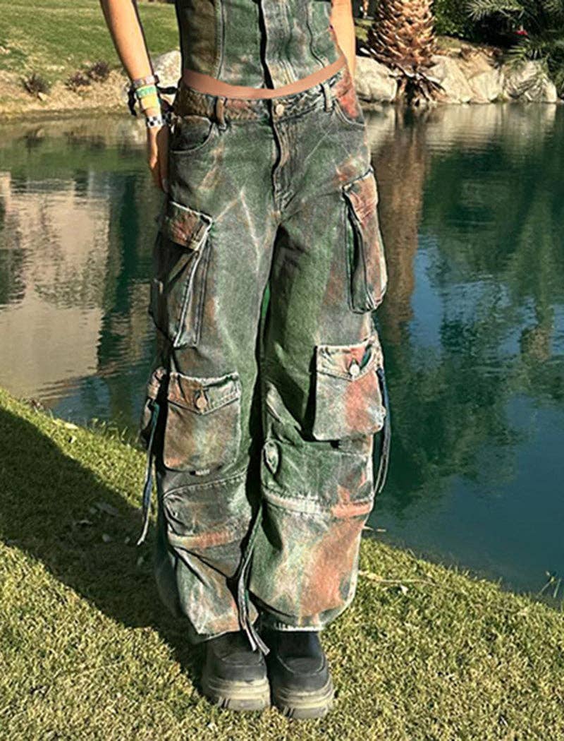 MULTI Pantalon cargo en denim à coupe ample en vente sur Faire9