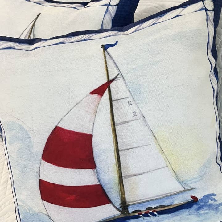 Bamboo Table - Wholesale Throw/Decorative Pillow - Sailboat Nautical Indoor/Outdoor Pillow Machine Washable