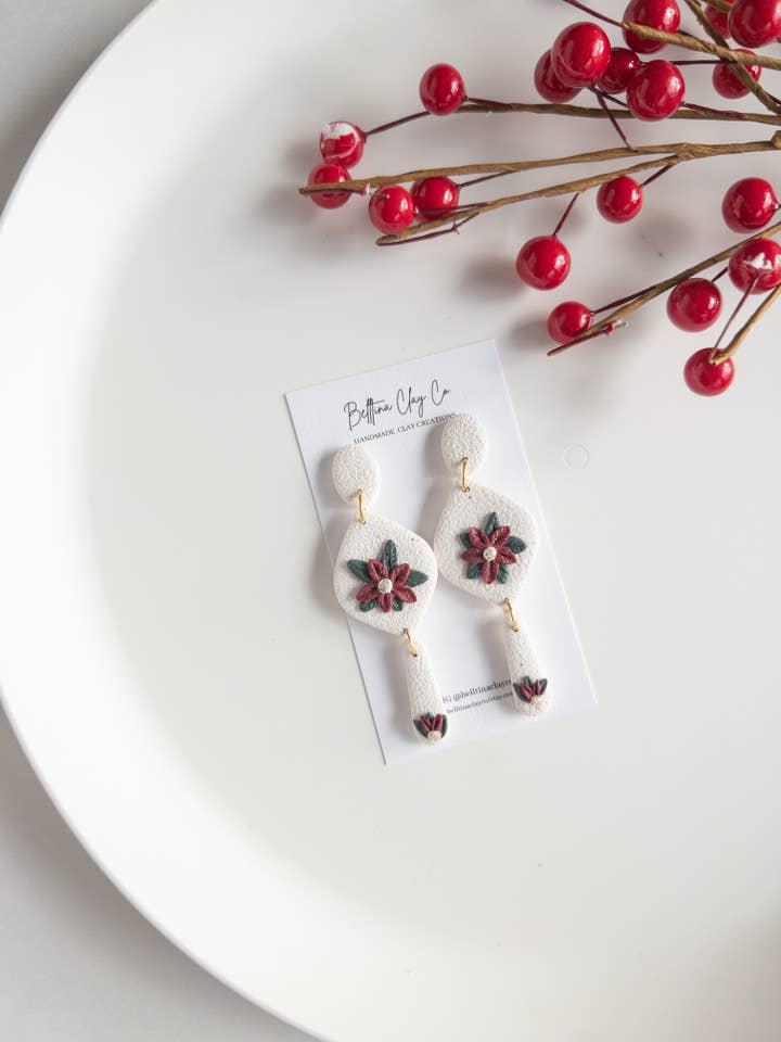 Brincos Poinsettia Natal por atacado de Belltina Clay Co.