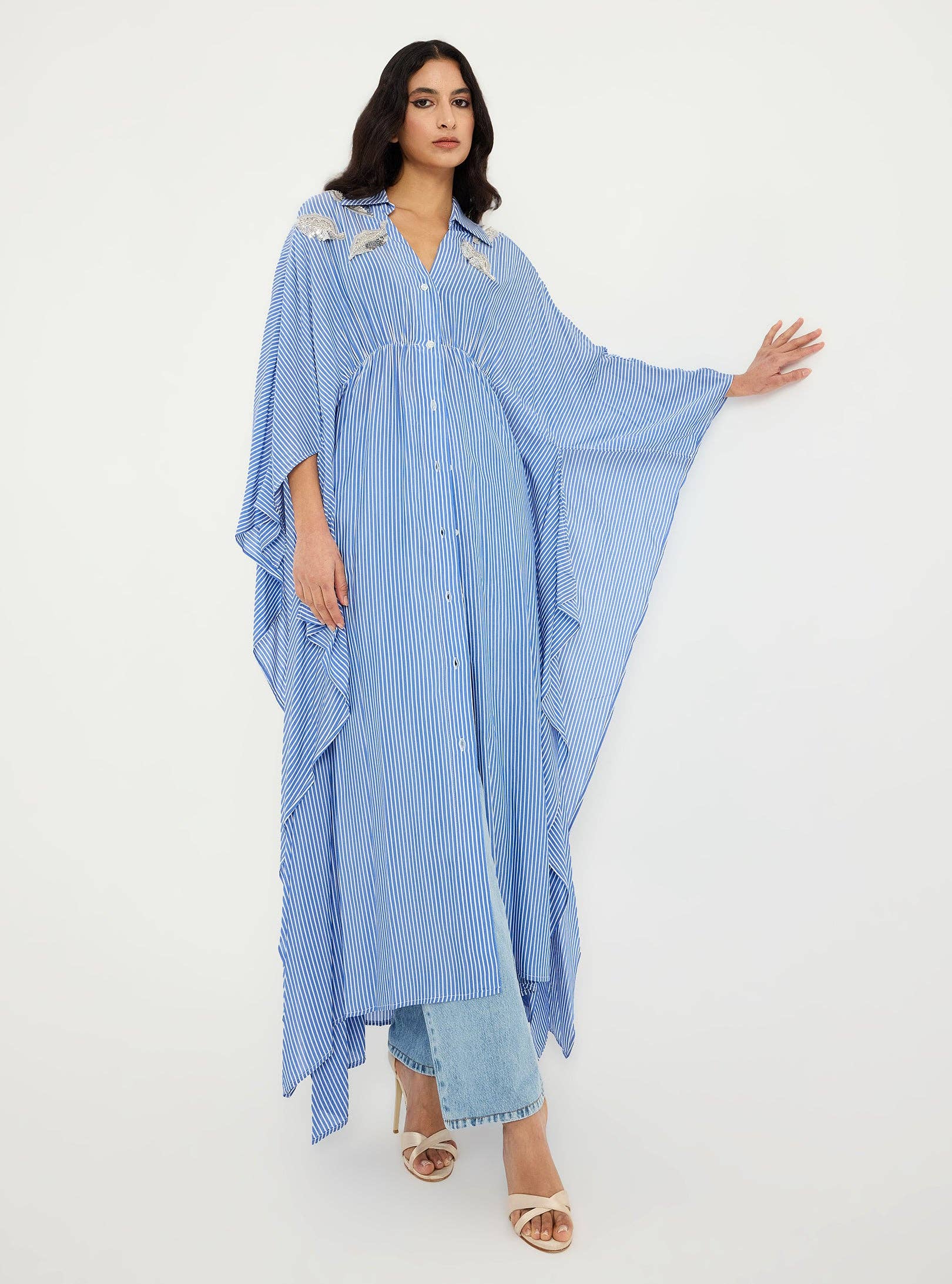 Store WF – wholesale Kaftan – Women's – Striped Silver Embellishment Kaftan Dress8