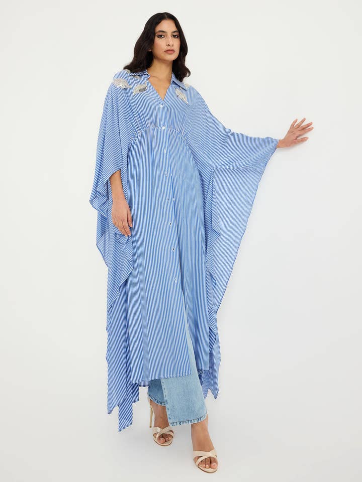 Store WF – wholesale Kaftan – Women's – Striped Silver Embellishment Kaftan Dress8