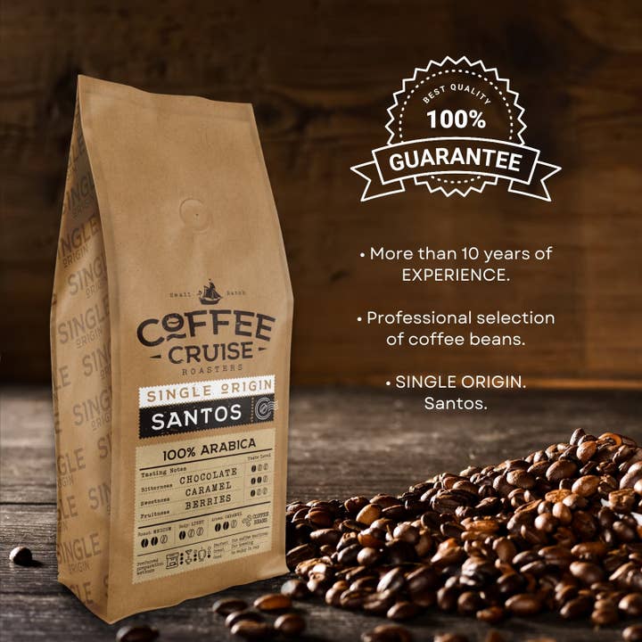 Lukata LTD – wholesale Kaffebönor – COFFEE CRUISE Santos Kaffebönor 1kg - Medelrostning - Aromakameller - För alla kaffemaskiner - 100% Arabica