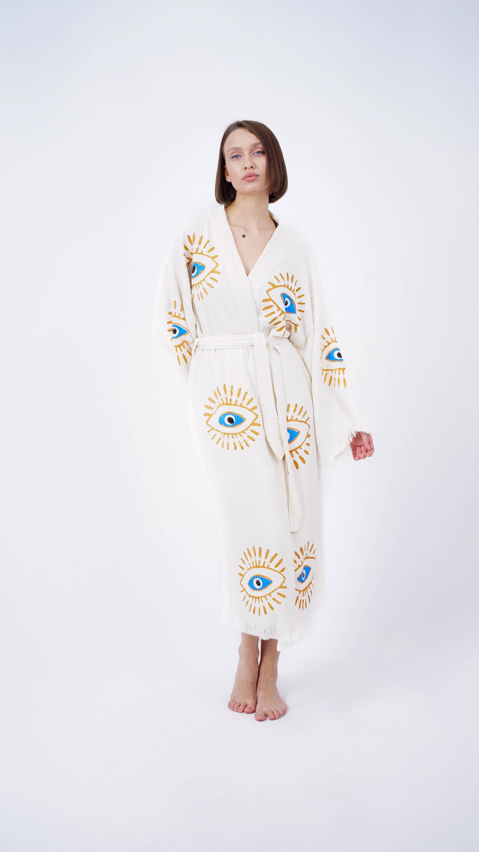 Bodho - Wholesale Kimono - Dames - Handgemaakte Boho Festival Kimono met Boze Oog, Boho Strandkleding1