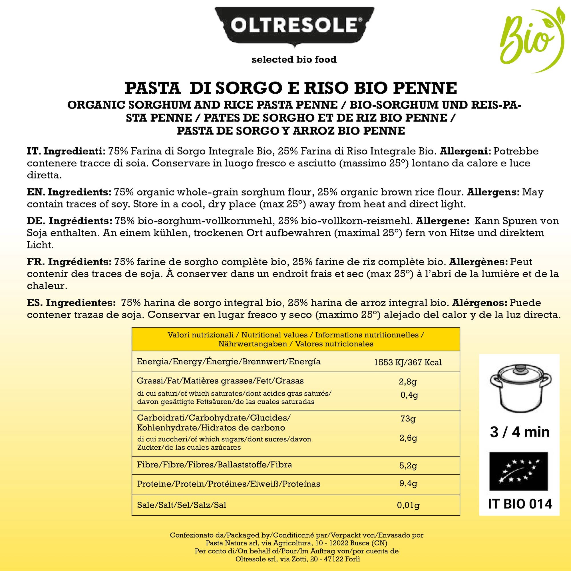 Oltresole - Vente Pâtes - PÂTES DE SORGHO RIZ ET QUINOA BIO SEDANI 4 Kg2