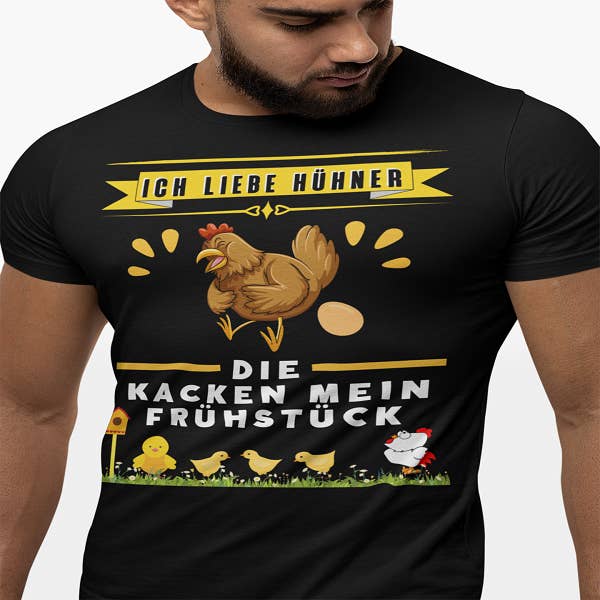 Camiseta unisex con texto en el texto «Me encantan las gallinas que cagan mi desayuno» para venta al por mayor de Souverista