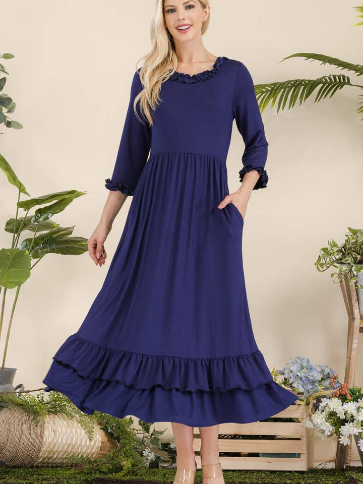Celeste Clothing - Wholesale Dress - Women's - PLUS SIZE DRESS WITH RUFFLE SLEEVES AND HEMLINE -CD43855