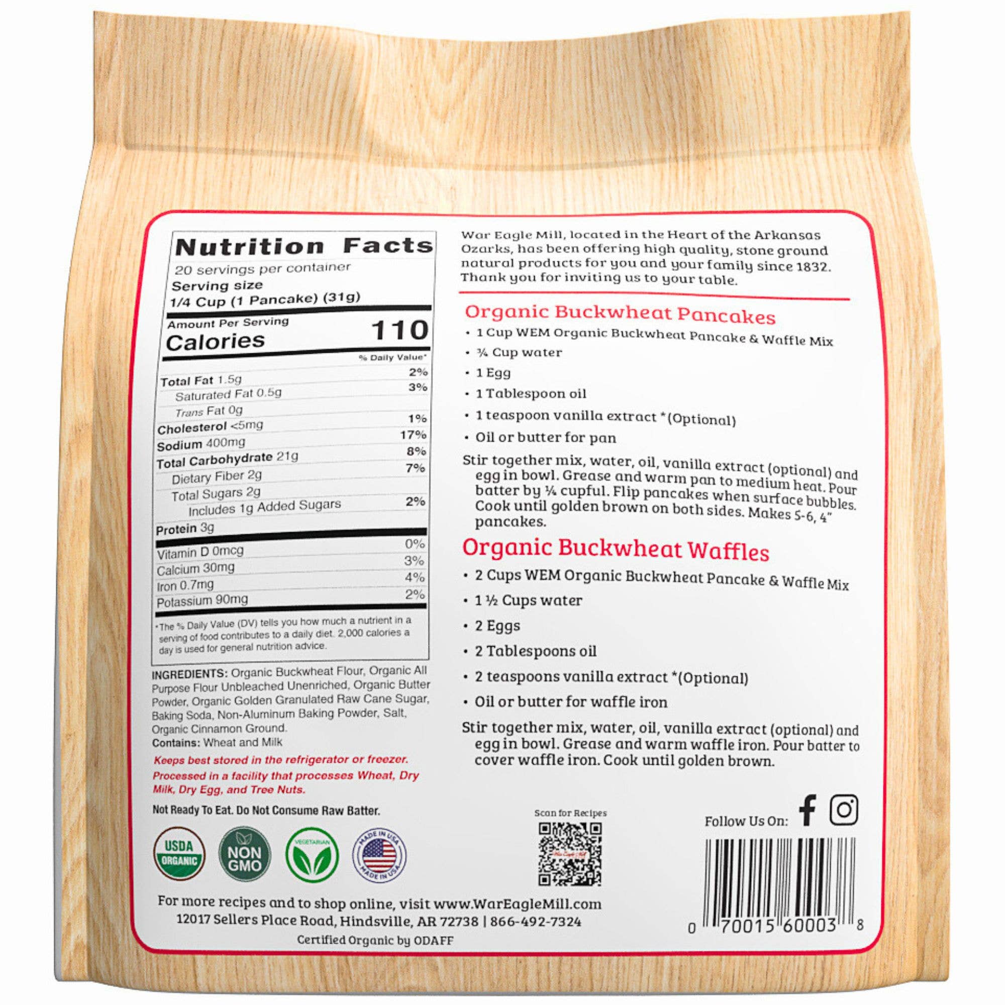 War Eagle Mill Food Group - Wholesale Pancake Mix - Organic Buckwheat Pancake & Waffle Mix – 22 oz1