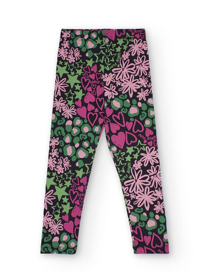 Leggings pour fille avec motif multicolore de cœurs et de fleurs pour la vente par tuc tuc