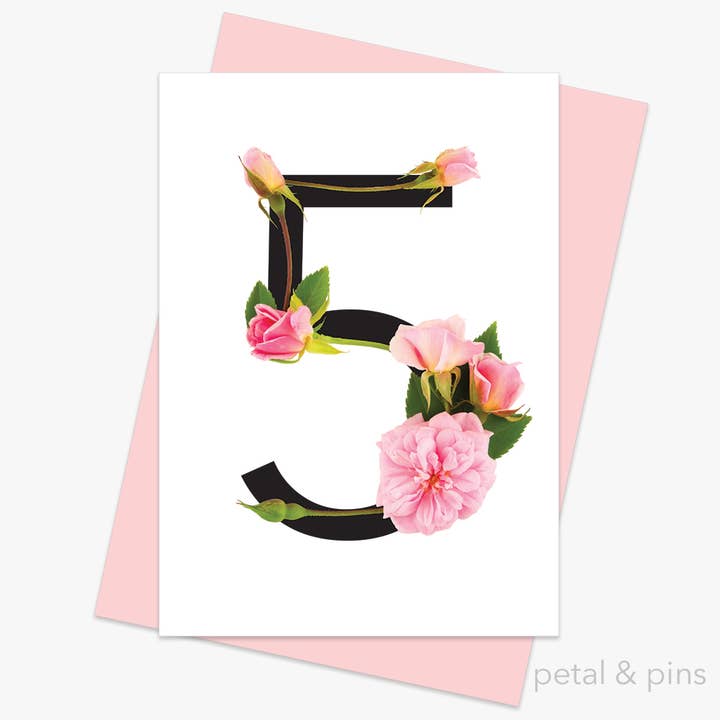 Celebration Roses Number 5 – Floral Greeting Card for wholesale by petal & pins