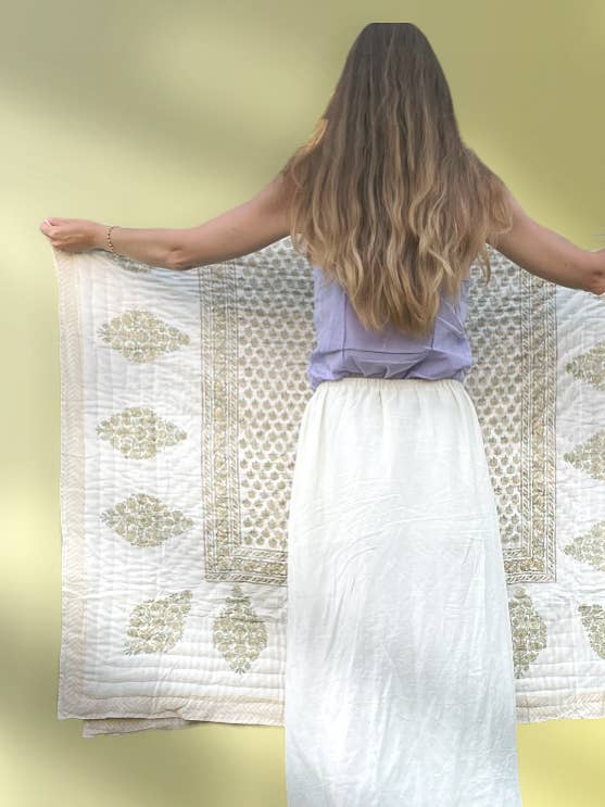 Honey Flower Handblock Printed Cotton Single Quilt for wholesale by The Fairnest