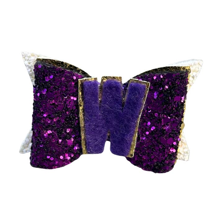 Letter Bow – Purple Sparkle W for wholesale by Louie de Coton